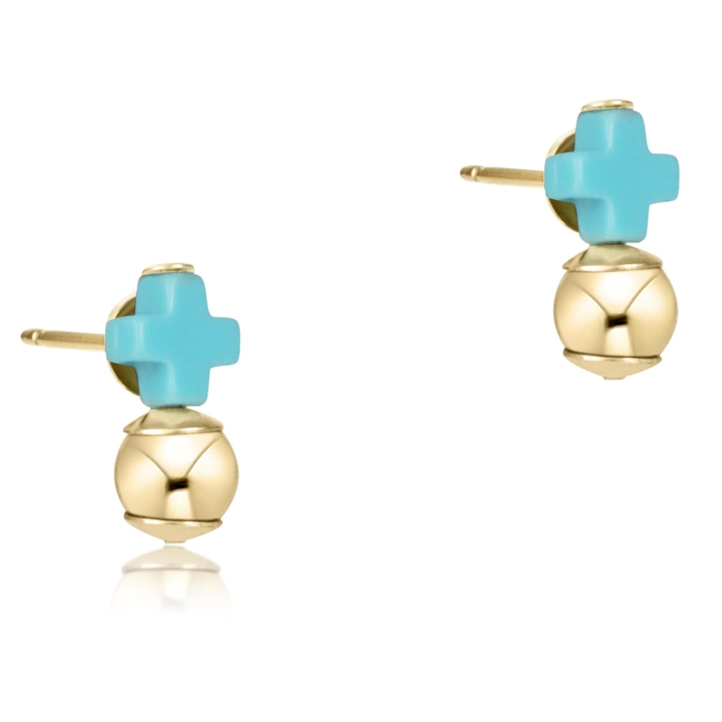 Signature Cross Turquoise Stud - Gold