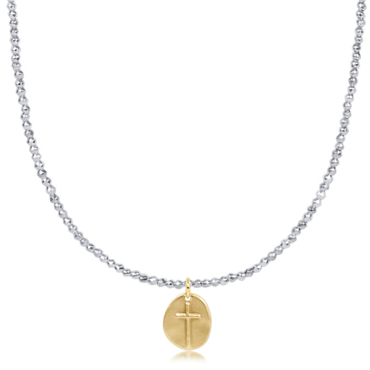 choker bright silver faceted hematite 2mm bead - inspire small gold charm