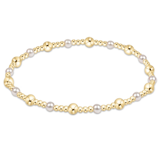 Classic Gold Sincerity Pattern 4mm Bead Bracelet - Pearl